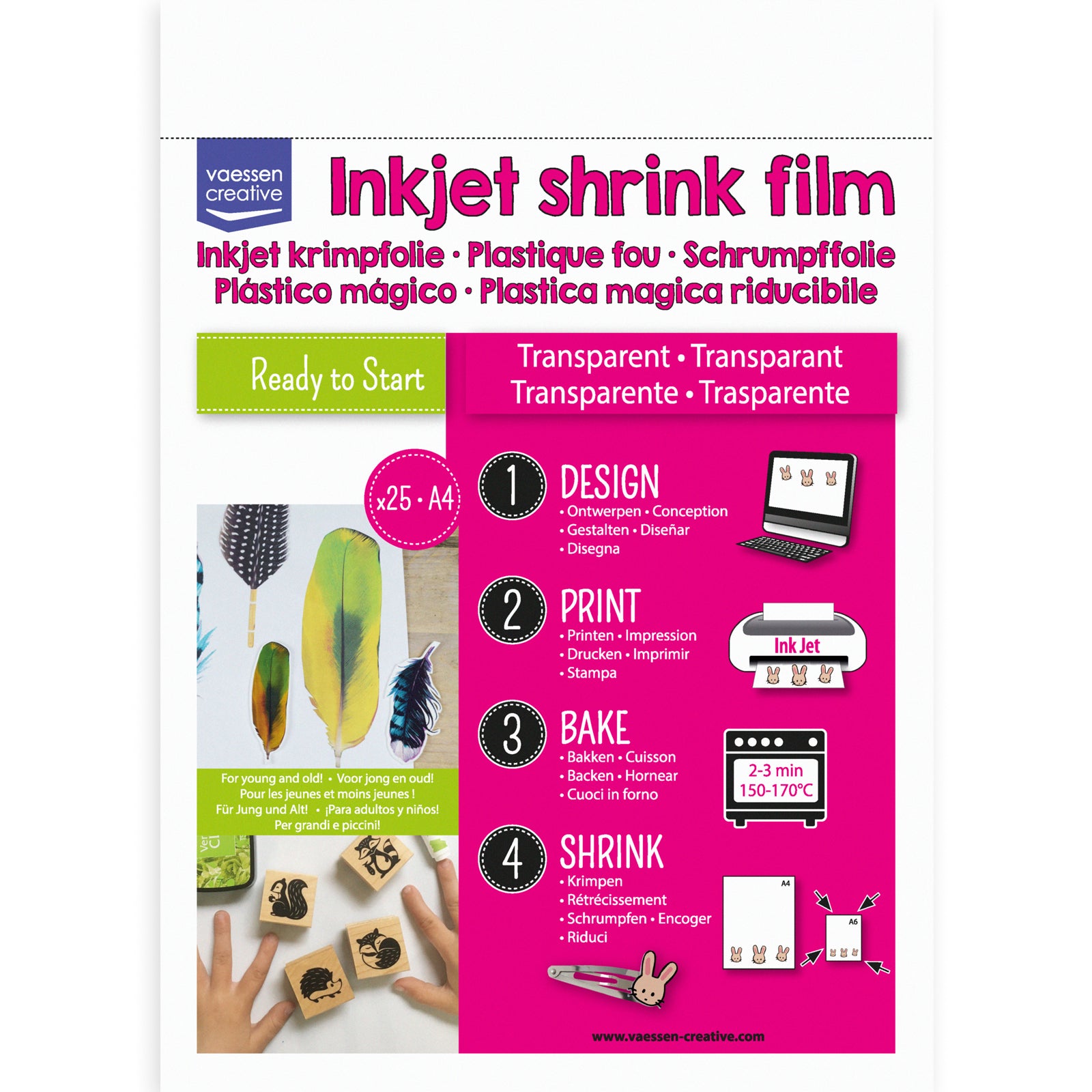 Vaessen creative • film rétractable jet d'encre a4 transparent 25 pcs