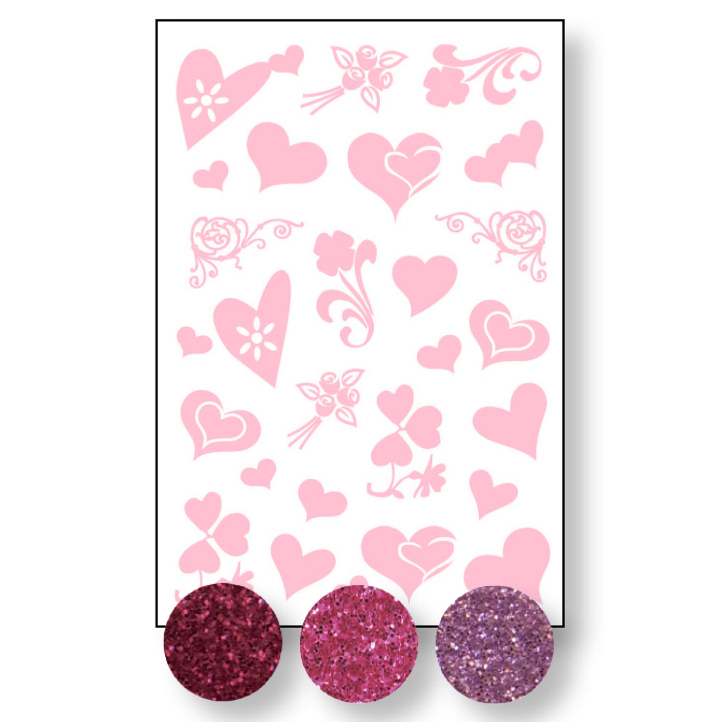 Vaessen creative • transfert + 3x fleurs coeur pailletées