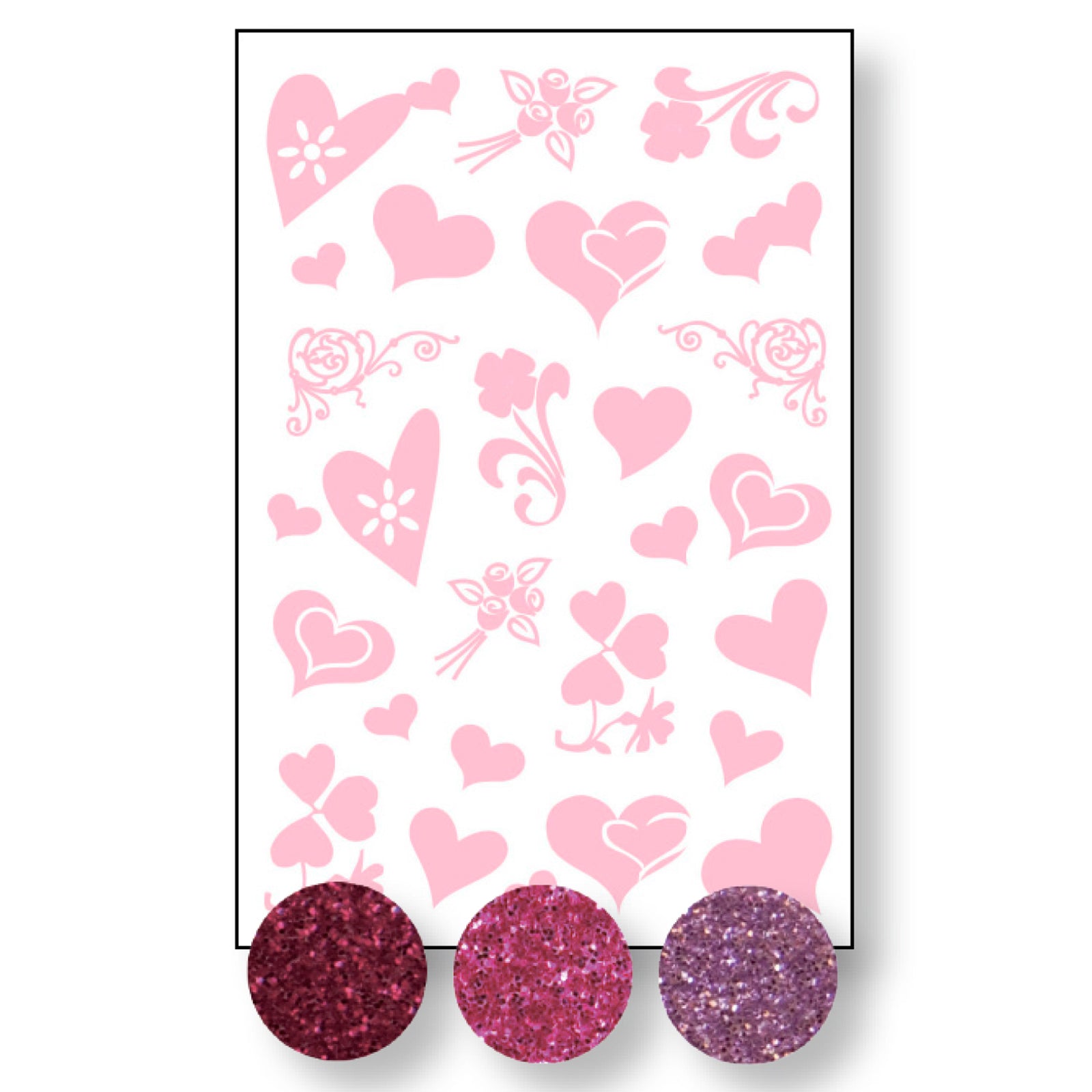 Vaessen creative • transfert + 3x fleurs coeur pailletées