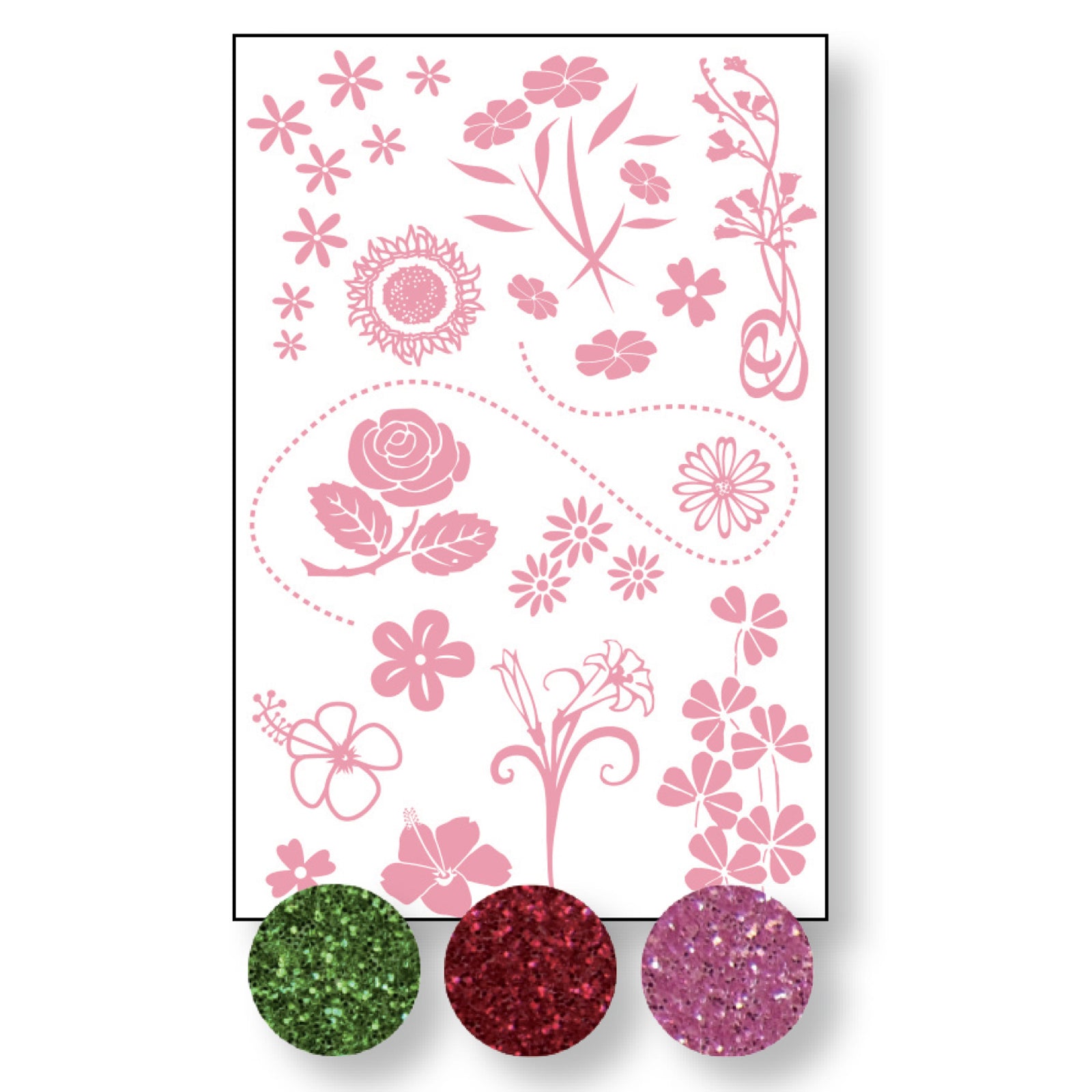 Vaessen creative • transfert + 3x plantes-fleurs pailletées