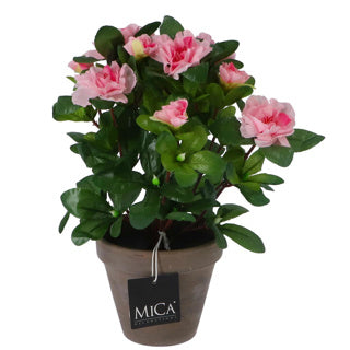 Plante artificielle azalea rose dans le pot