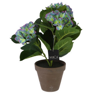 Hortensias de plante artificielle violet dans le pot