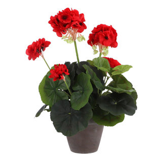 Plante artificielle géranium rouge en pot gris