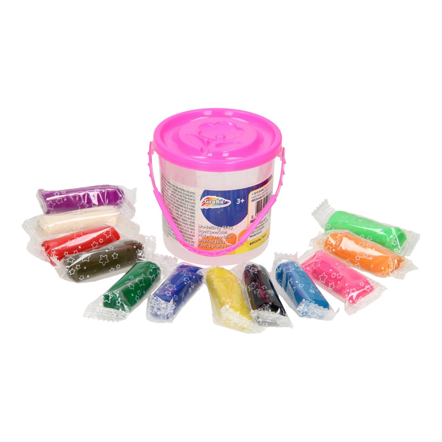 Seau de groupe d'artisanat créatif avec argile colorée, 12 pcs.