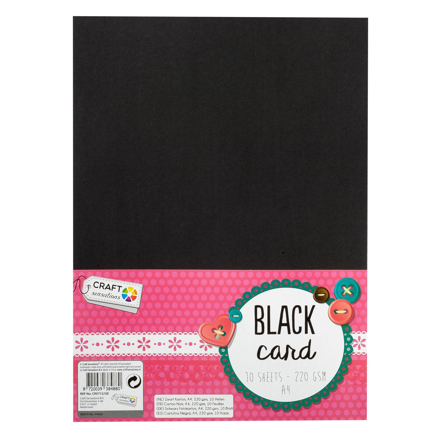 Creative Craft Group Hobby Cardboard noir A4, 10 feuilles