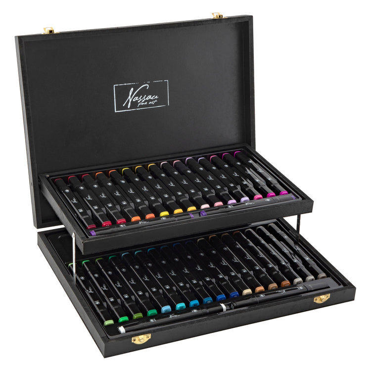 Nassau Fine Art Nassau Double Tip Markers in Houten Case, 36st.