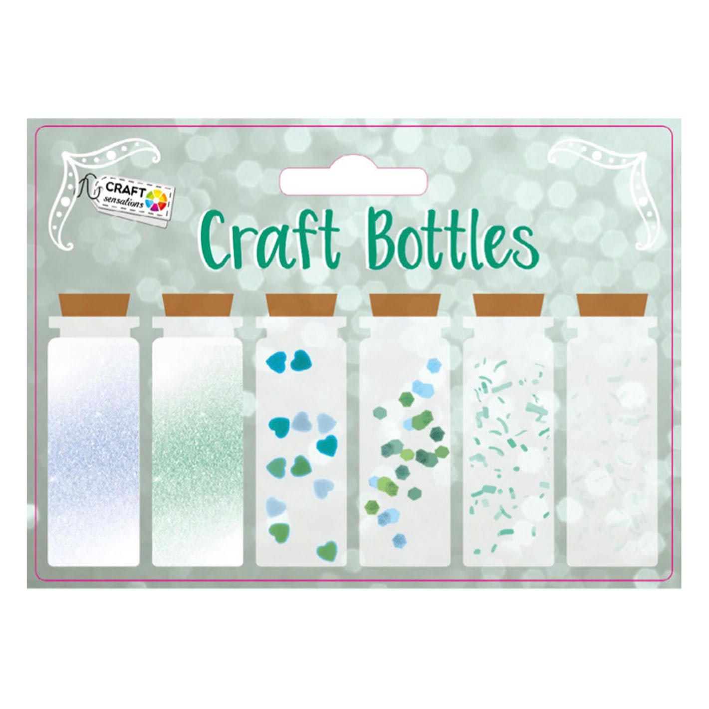 Bouteilles de décoration de groupe d'artisanat créatives, 6 x 15g bleu vert