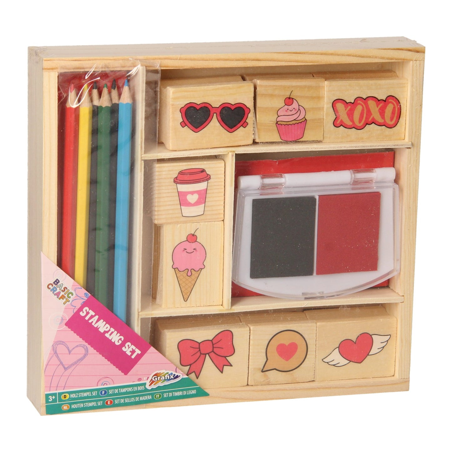 Ensemble de tampons en bois avec crayons de couleur