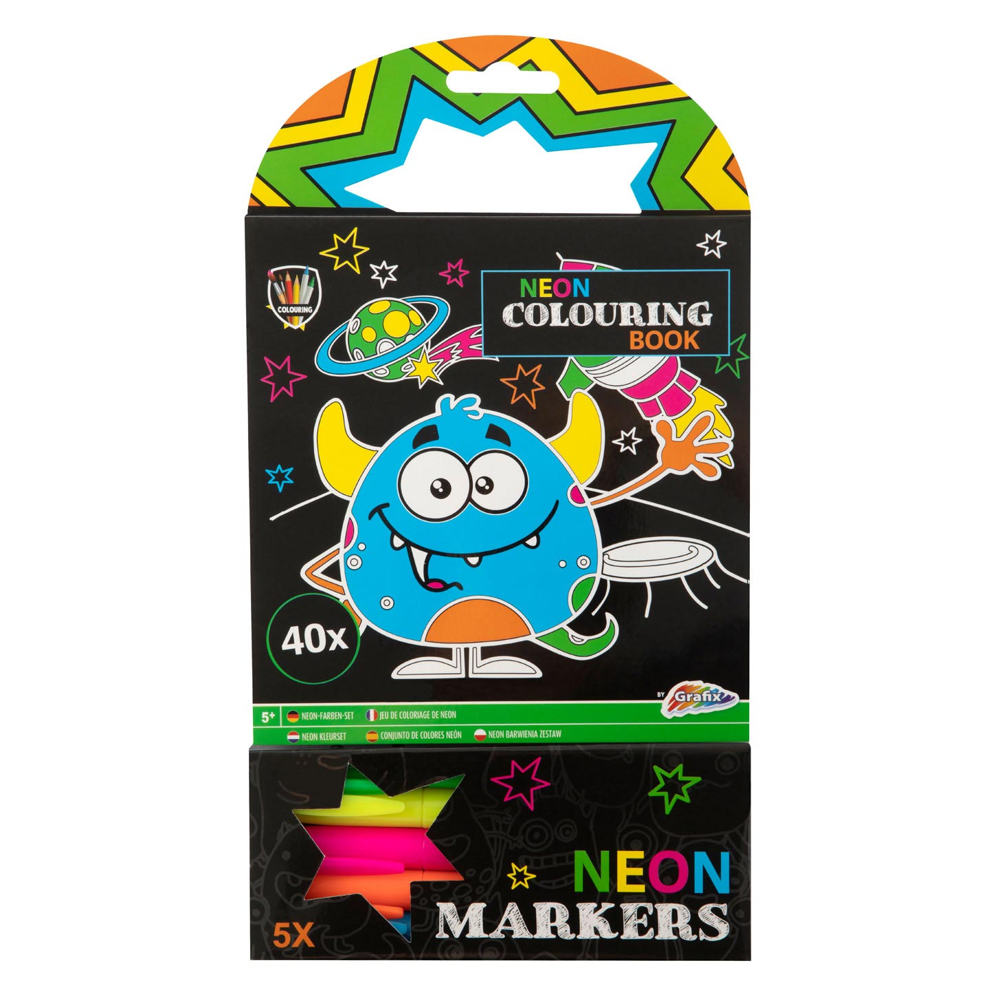 Grafix Colorbook Neon avec 5 marqueurs fusée