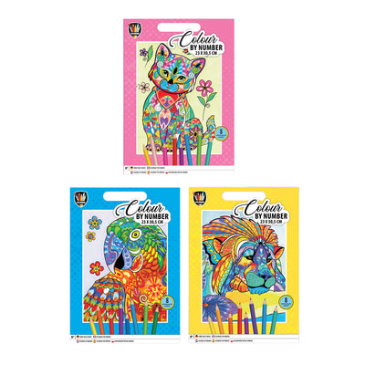 Groupe d'artisanat créatif couleur par numéro d'animal avec 8 crayons de couleur