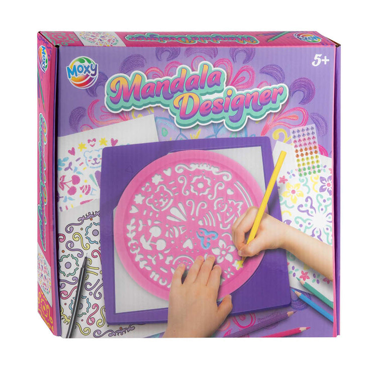 Groupe d'artisanat créatif mandala designer 25x25 cm 6 crayons de couleur, 10 feuilles et 50 pierres