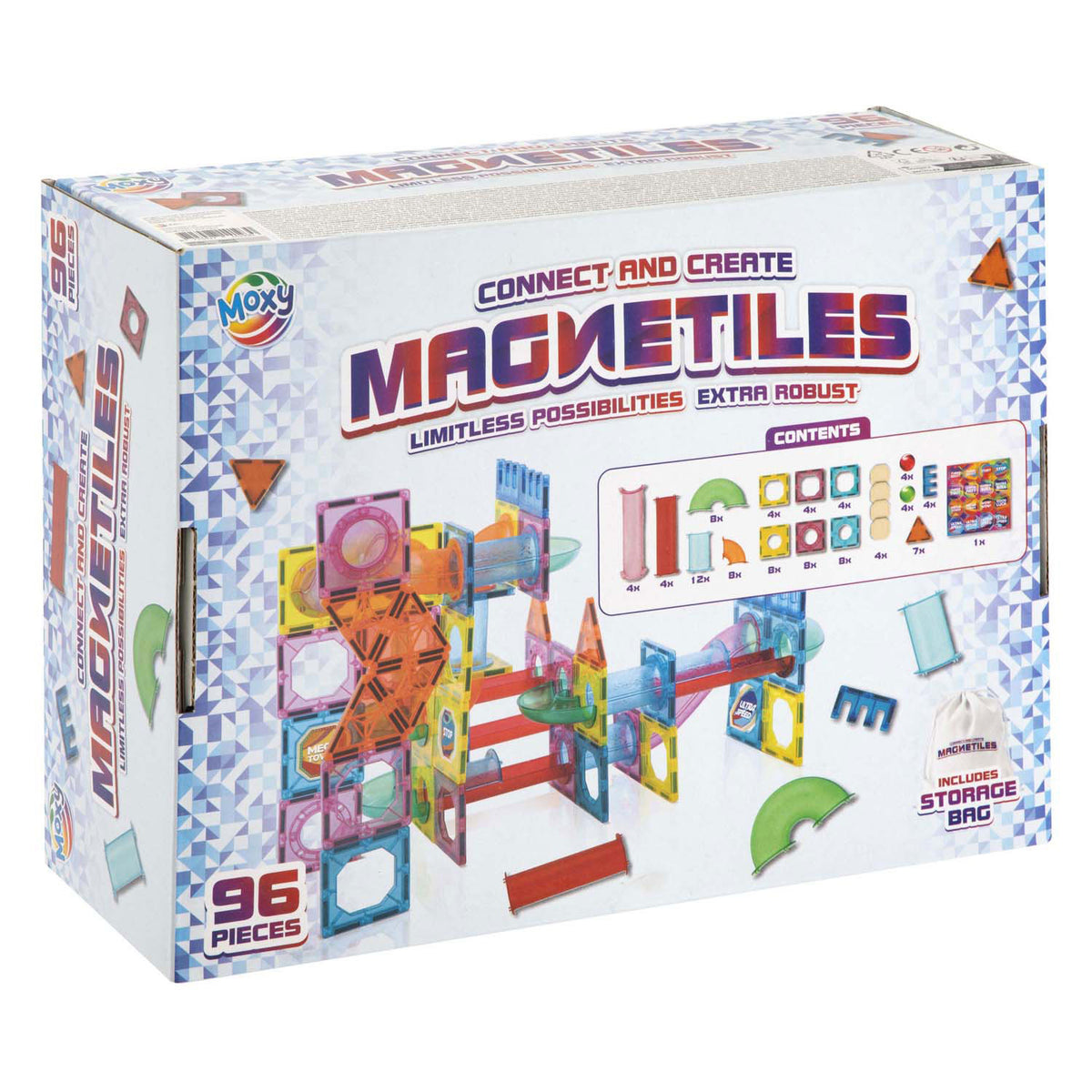 Creative Craft Group Building Toys Toys Magnetic Tiles XL avec sac de rangement, 96dlg.