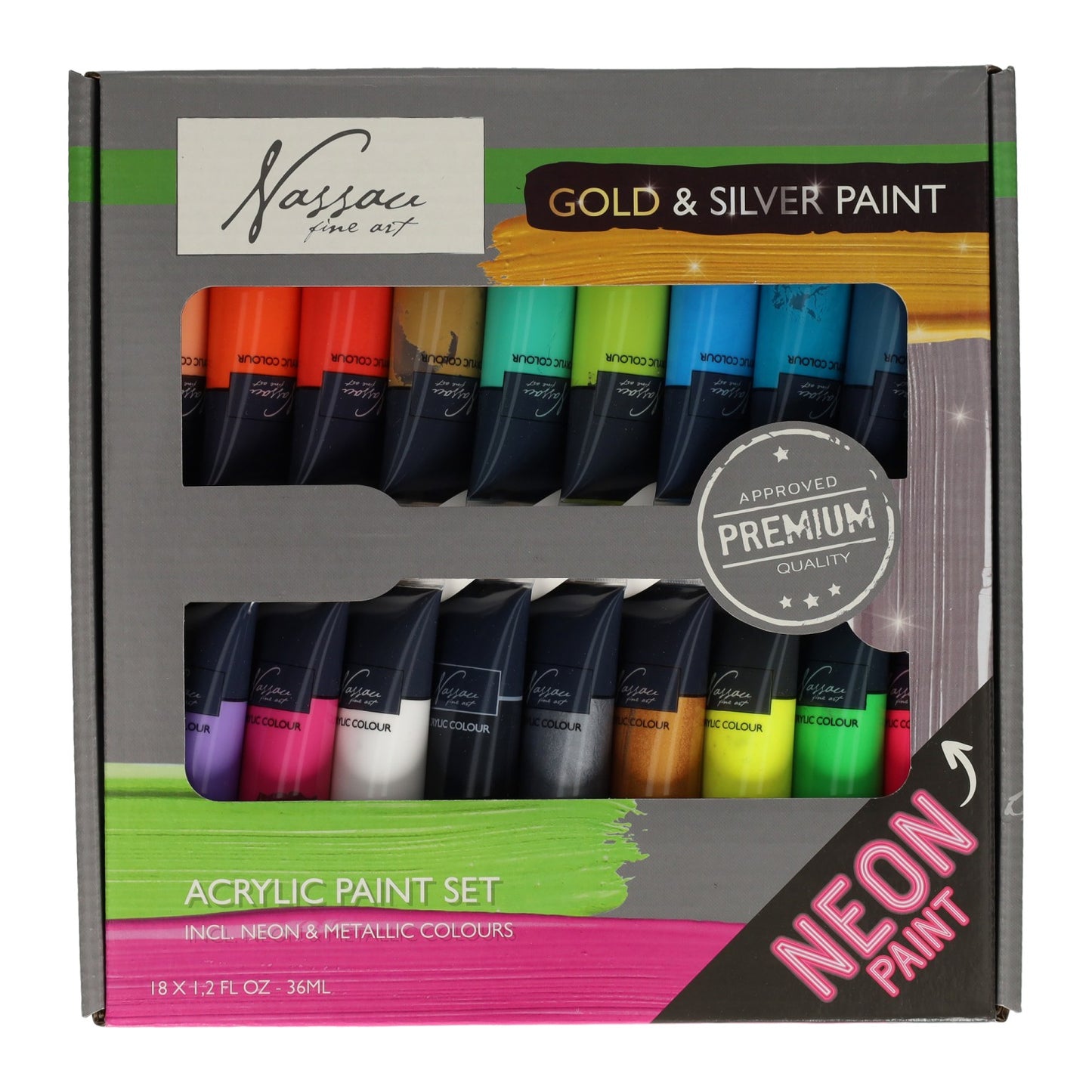 Creative Craft Group Acrylique Paint Fluorine et Couleurs métalliques, 18x36 ML
