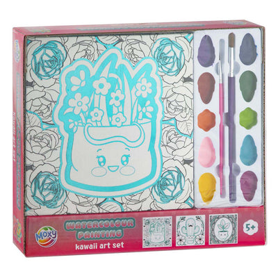 Ensemble d'art kawaii de peinture à l'aquarelle de groupe d'artisanat créatif - 3x plantes en toile