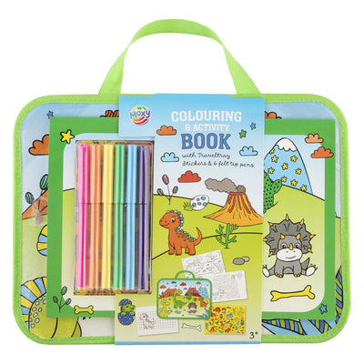 Plateau de voyage pour groupe d'artisanat créatif, avec plateau. livre d'activités à colorier - dinosaure