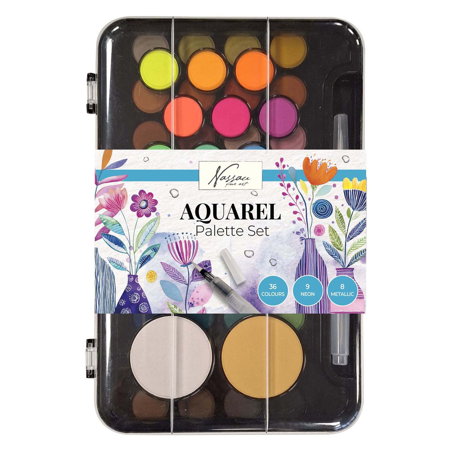 Creative Craft Group Nassau Ensemble de peinture aquarelle avec palette – 36 couleurs