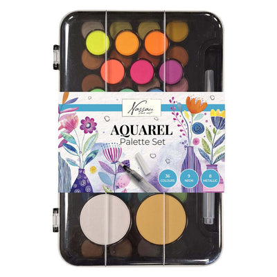 Creative Craft Group Nassau Ensemble de peinture aquarelle avec palette – 36 couleurs