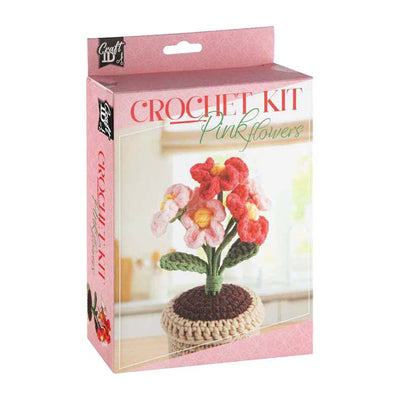 Kit de crochet de groupe d'artisanat créatif pot de fleur fleurs roses - incl. aiguille et fil
