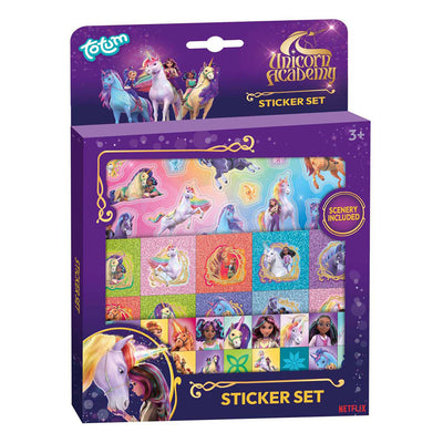 Ensemble d'autocollants Creative Craft Group Totum Unicorn Academy - 3 feuilles + 1 fond