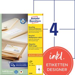 Etiquettes recyclées avery zweckform lr3483 105x148mm