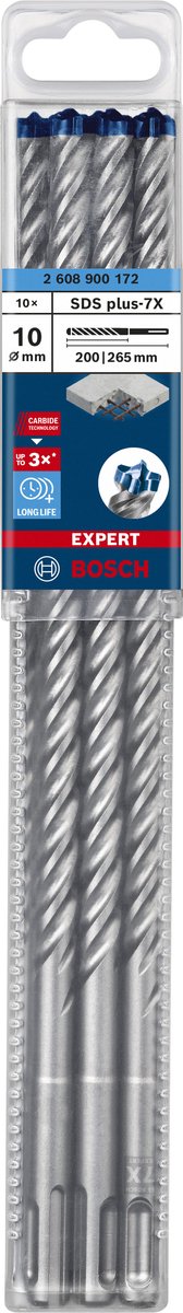 Bosch expert sds plus-7x marteau perforateur 10 x 200 x 265 mm, 10 pièces