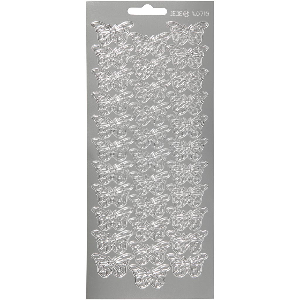 Creativ company autocollants, papillons, feuille 10x23 cm, argent, 1 feuille