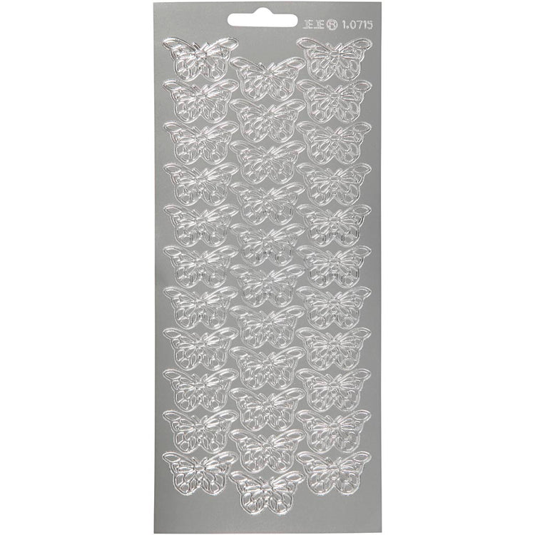 Creativ company autocollants, papillons, feuille 10x23 cm, argent, 1 feuille