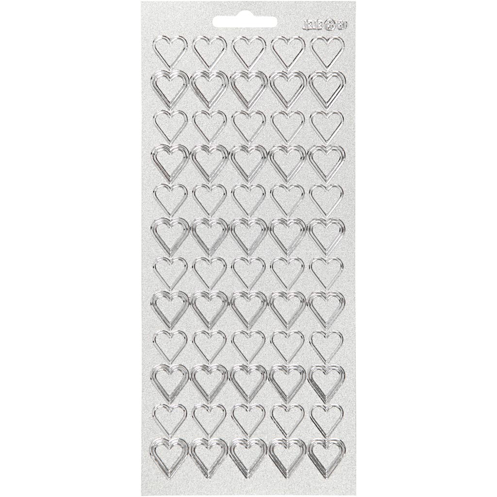 Creativ company autocollants, coeurs, feuille 10x23 cm, argent, 1 feuille
