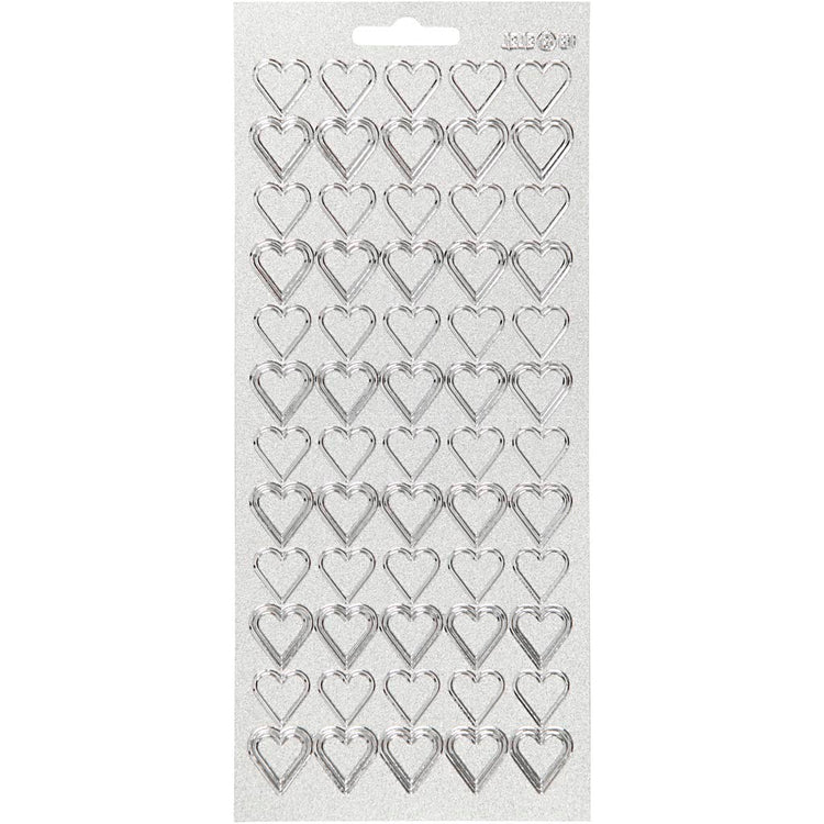 Creativ company autocollants, coeurs, feuille 10x23 cm, argent, 1 feuille