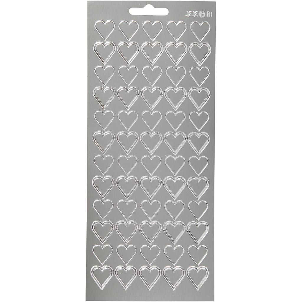 Creativ company autocollants, coeurs, feuille 10x23 cm, argent, 1 feuille