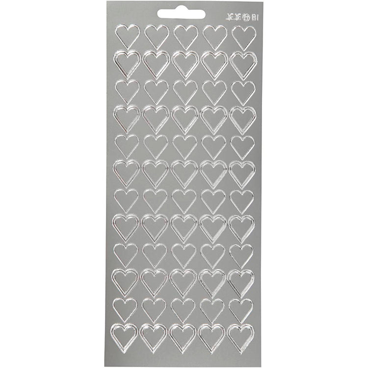 Creativ company autocollants, coeurs, feuille 10x23 cm, argent, 1 feuille