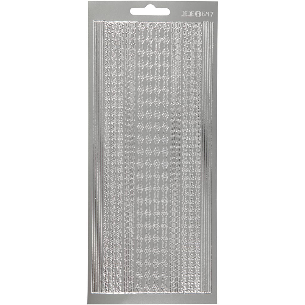 Creativ company autocollants, bordures, feuille 10x23 cm, argent, 1 feuille