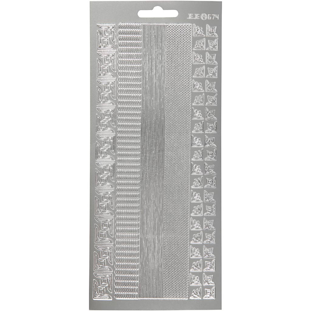 Creativ company autocollants, bordures, feuille 10x23 cm, argent, 1 feuille