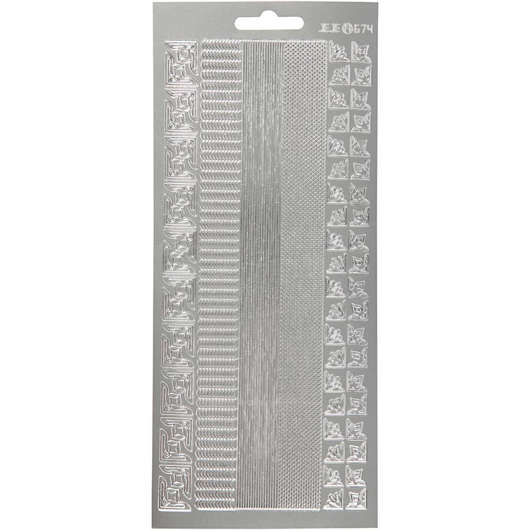 Creativ company autocollants, bordures, feuille 10x23 cm, argent, 1 feuille
