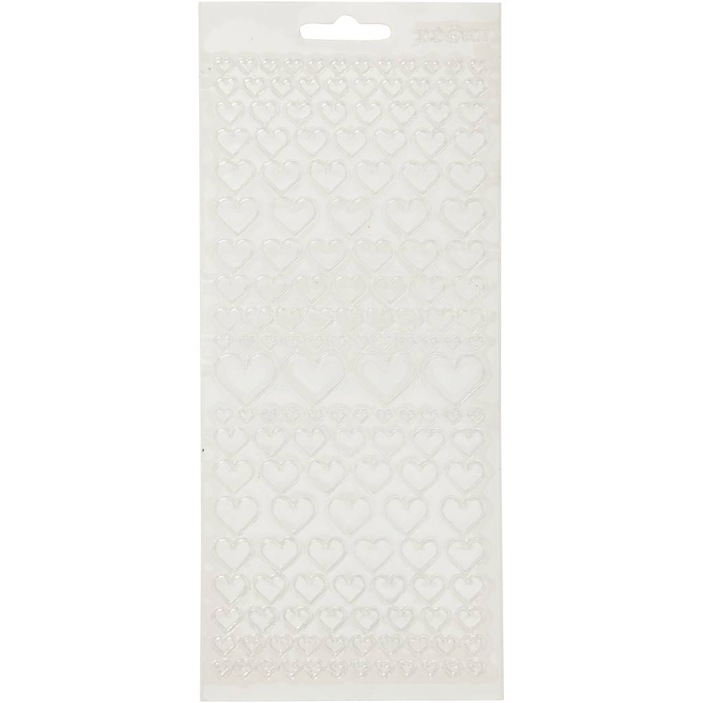 Autocollants Creativ company, coeurs, feuille 10x23 cm, transparent, 1 feuille