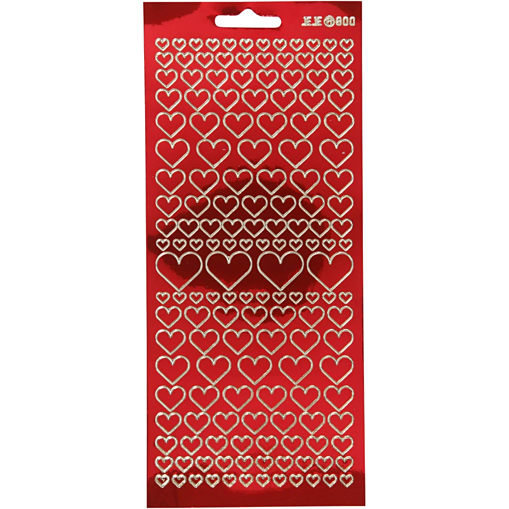 Creativ company autocollants, coeurs, feuille 10x23 cm, rouge transparent, 1 feuille