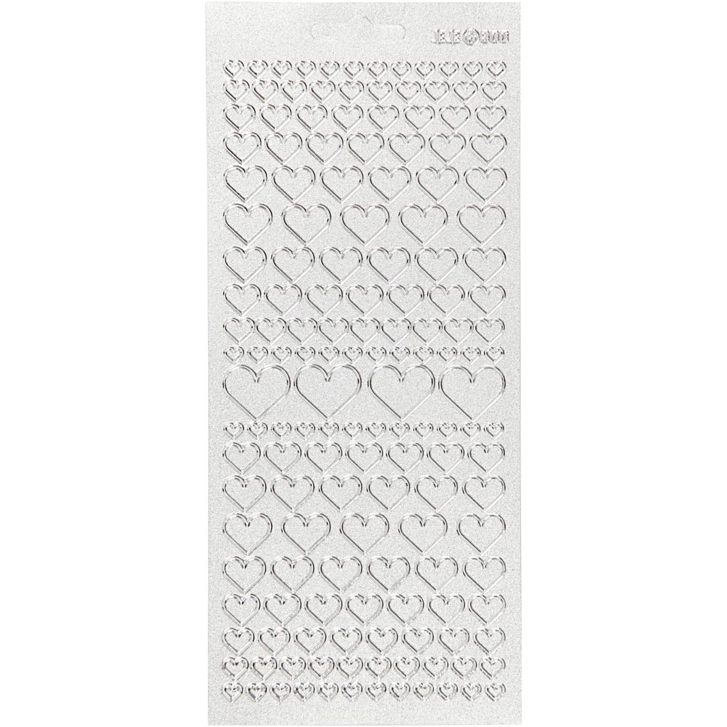 Creativ company autocollants, coeurs, feuille 10x23 cm, argent, 1 feuille
