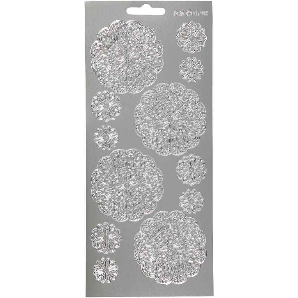 Creativ company autocollants, fleurs, feuille 10x23 cm, argent, 1 feuille