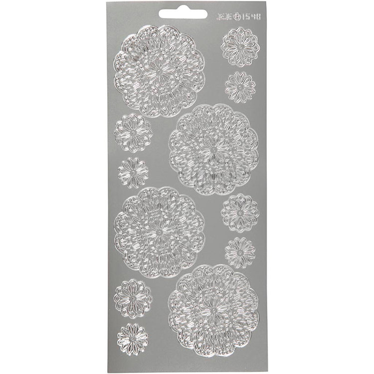 Creativ company autocollants, fleurs, feuille 10x23 cm, argent, 1 feuille