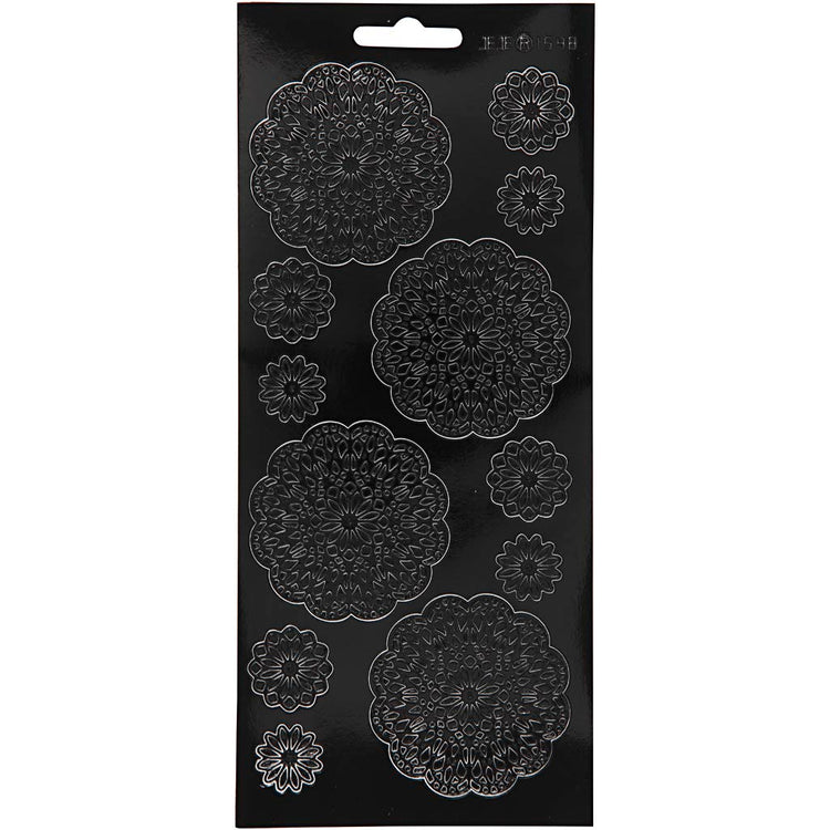 Creativ company autocollants, fleurs, feuille 10x23 cm, noir, 1 feuille