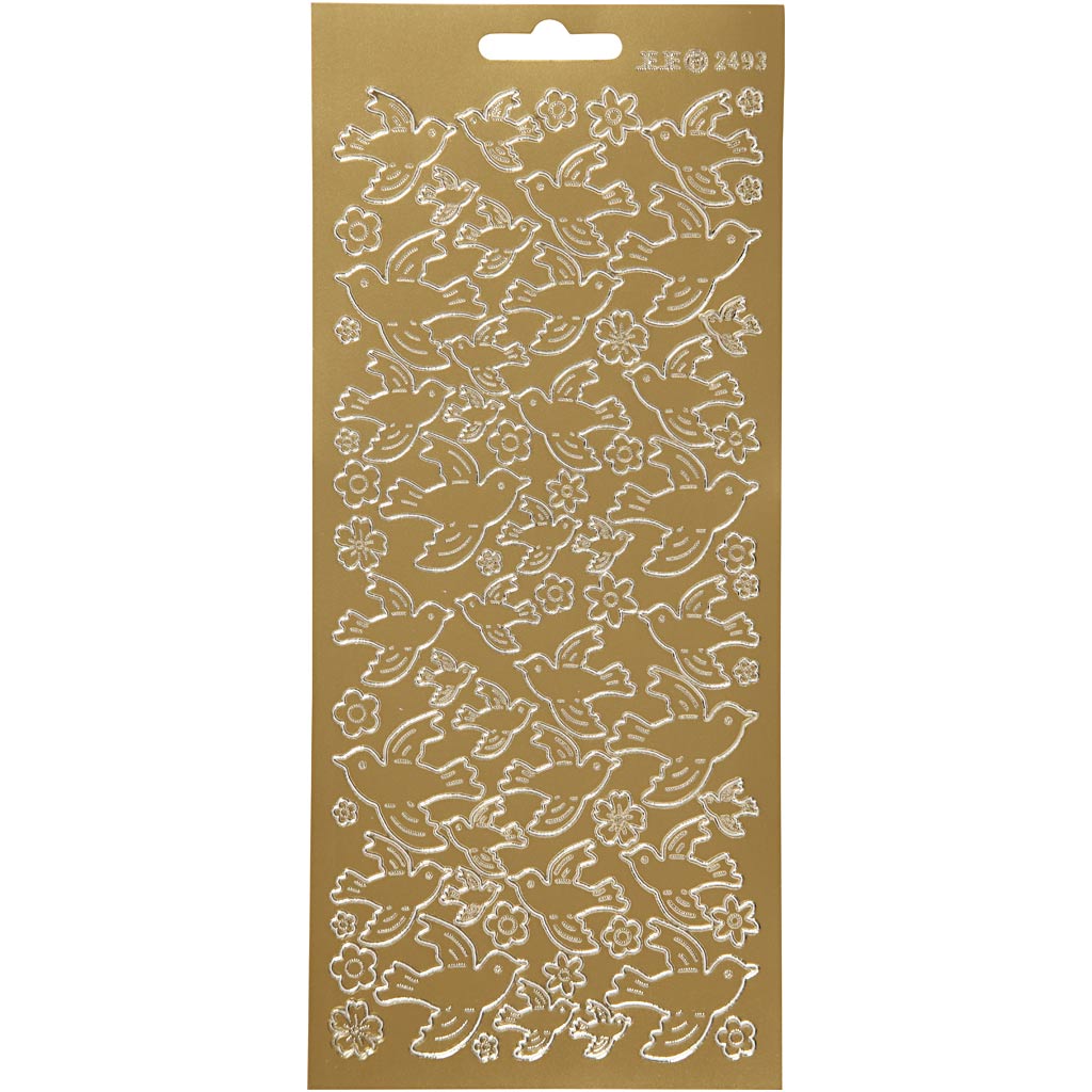 Autocollants Creativ company, pigeons, feuille 10x23 cm, or, 1 feuille