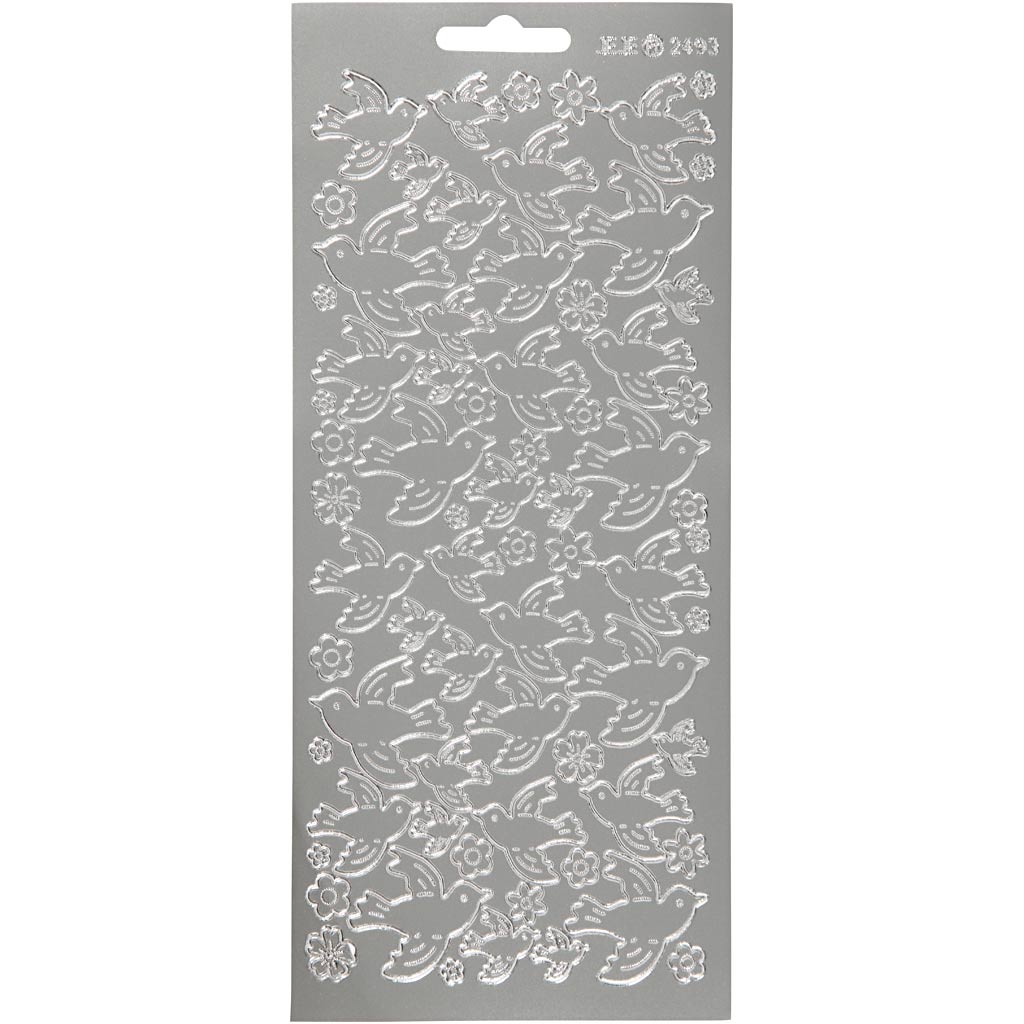Autocollants Creativ company, pigeons, feuille 10x23 cm, argent, 1 feuille