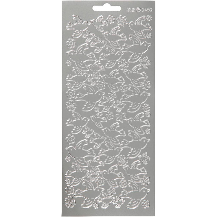 Autocollants Creativ company, pigeons, feuille 10x23 cm, argent, 1 feuille