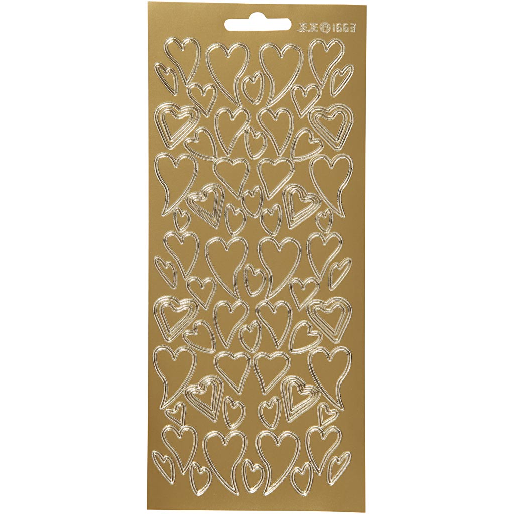 Creativ company autocollants, coeurs, feuille 10x23 cm, or, 1 feuille