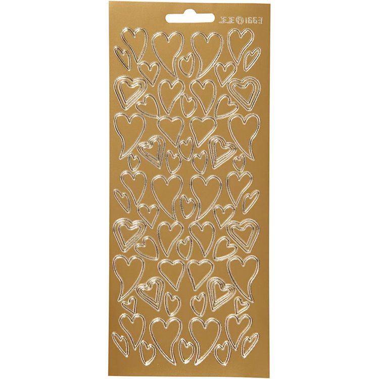 Creativ company autocollants, coeurs, feuille 10x23 cm, or, 1 feuille
