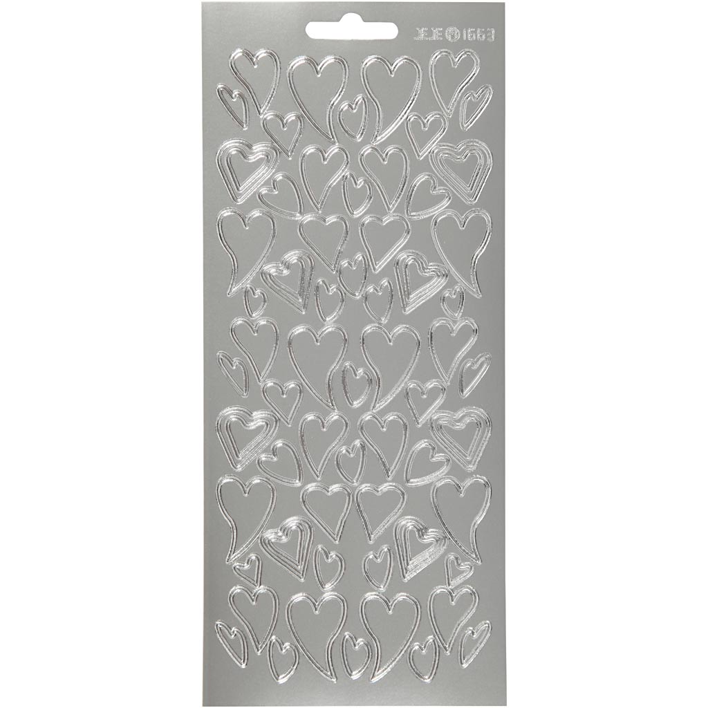 Creativ company autocollants, coeurs, feuille 10x23 cm, argent, 1 feuille