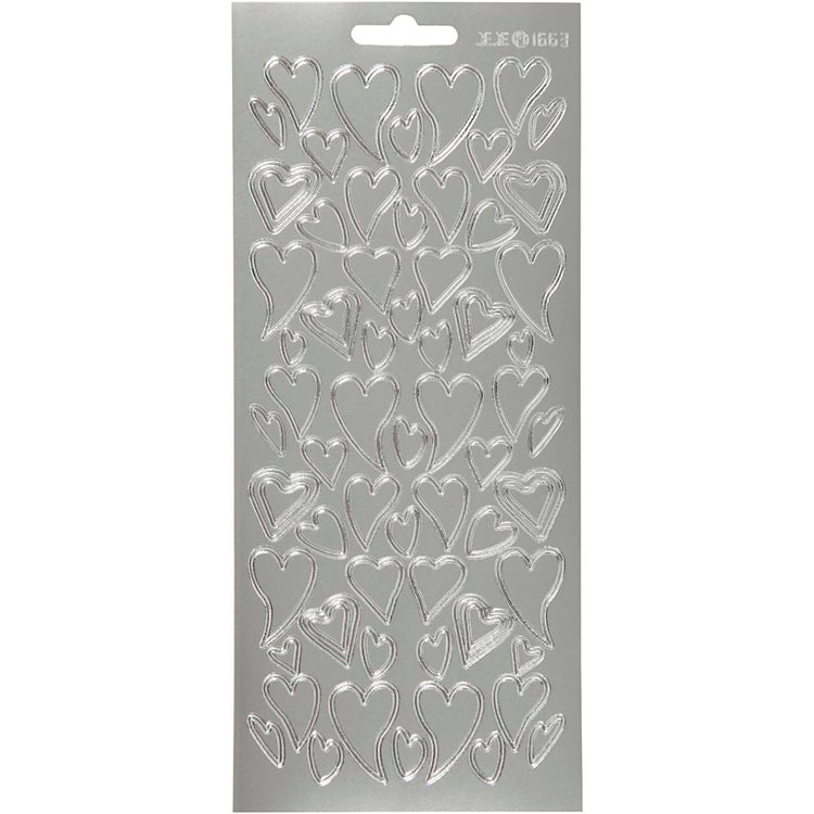 Creativ company autocollants, coeurs, feuille 10x23 cm, argent, 1 feuille