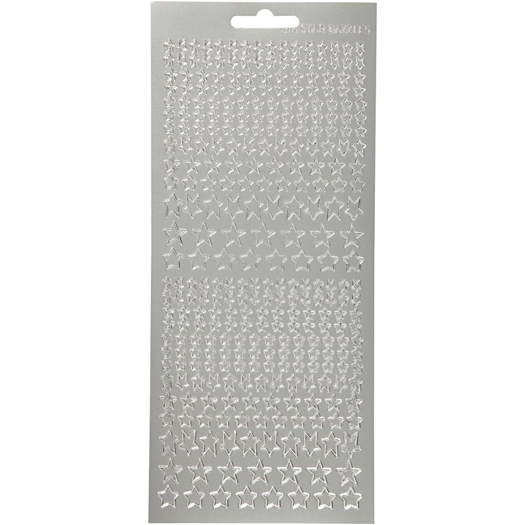 Creativ company autocollants, étoiles, feuille 10x23 cm, argent, 1 feuille