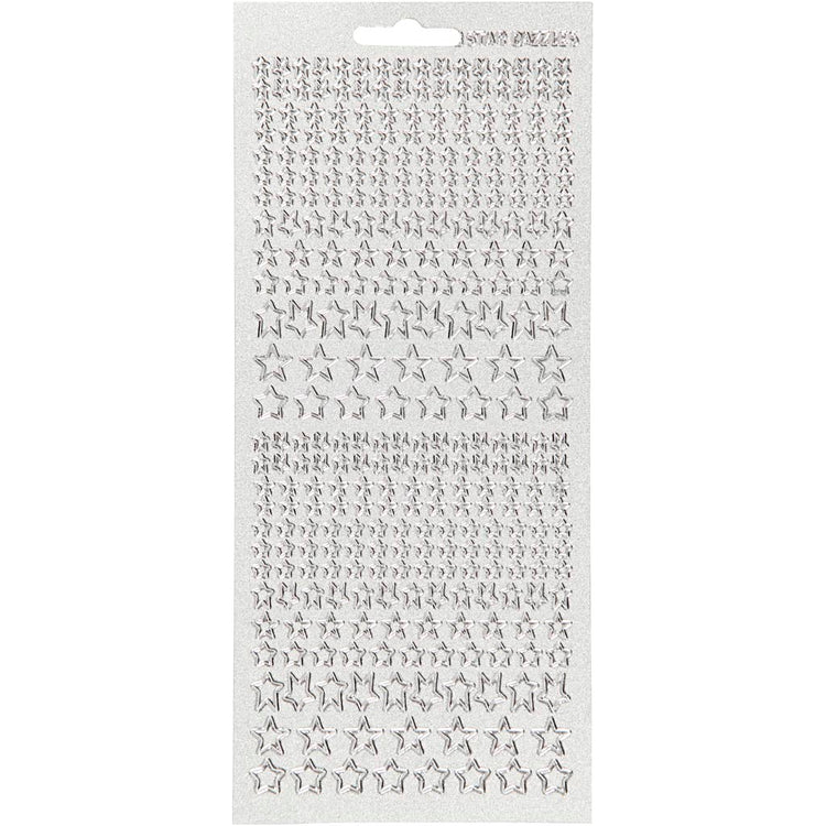 Creativ company autocollants, étoiles, feuille 10x23 cm, argent, 1 feuille