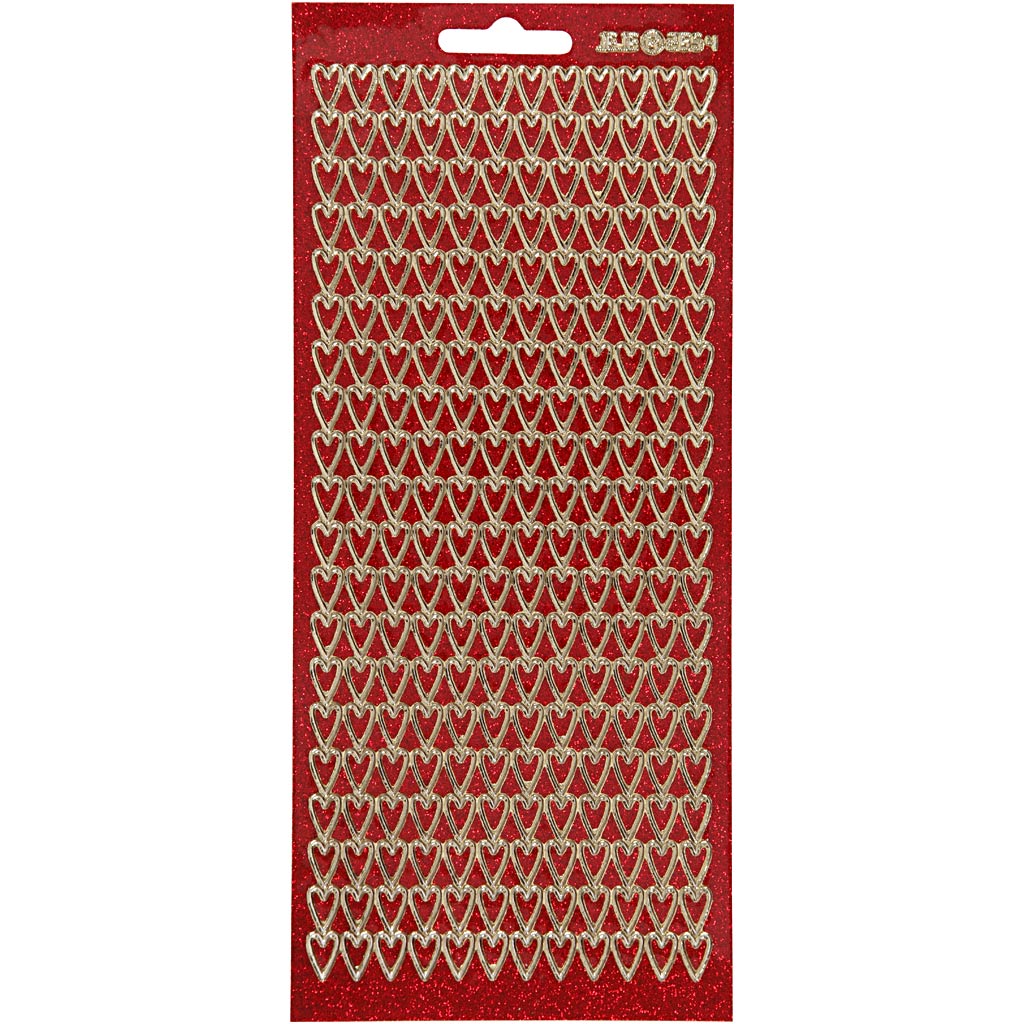 Creativ company autocollants, coeurs, feuille 10x23 cm, or, paillettes rouges, 1 feuille
